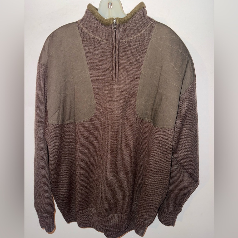Beretta Men's Large Brown Quarter Zip Up Wool Sweater